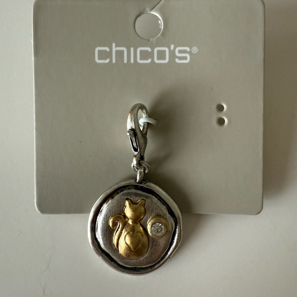 Chico's Gold Cat Charm on Silver Pendant